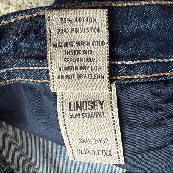 DL1961 Lindsey Slim Straight Jeans Mid Rise Dark Blue Wash Size 29 - Picture 9 of 10